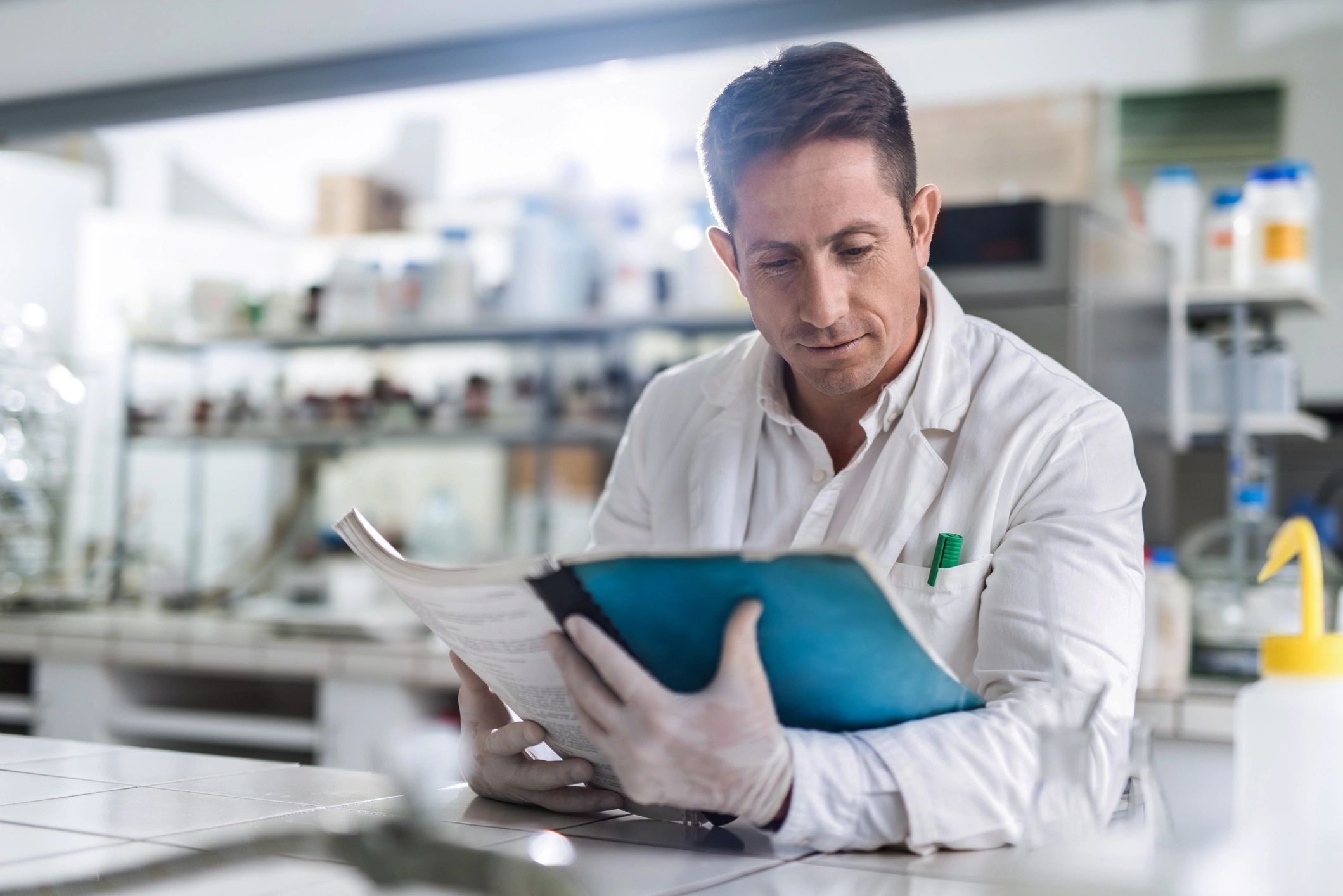 Doctor reading a research article